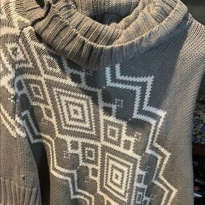 Gray Patterned Turtleneck Sweater Dress